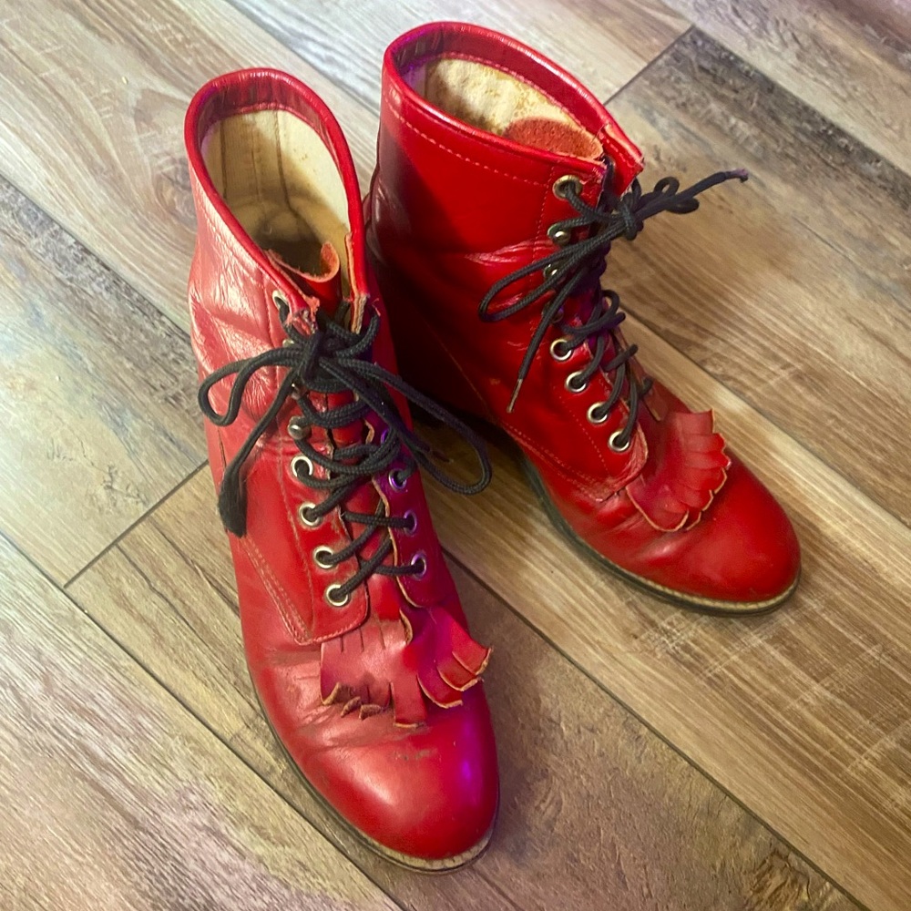 vintage red lace up boots